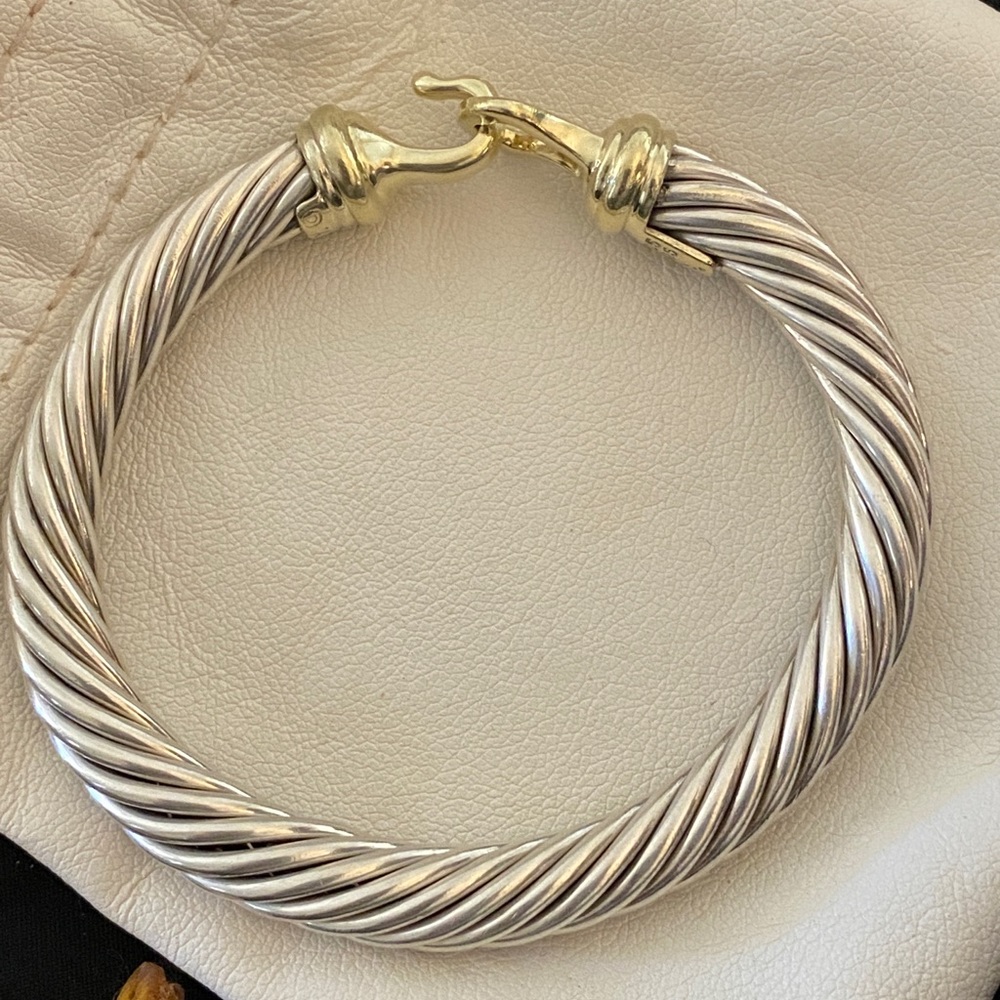 David Yurman Bracelet 14K Gold Cable Buckle Hook Bangle 5mmSilver Vintage Estate